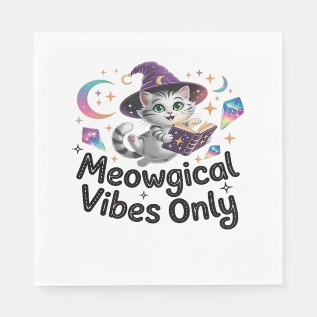 Meowgical Vibes Only, Floating Kawaii Witch Cat Ov Napkin (Front)
