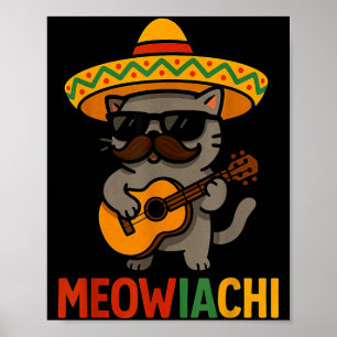 Meowiachi cinco de mayo cat guitar moustache poster