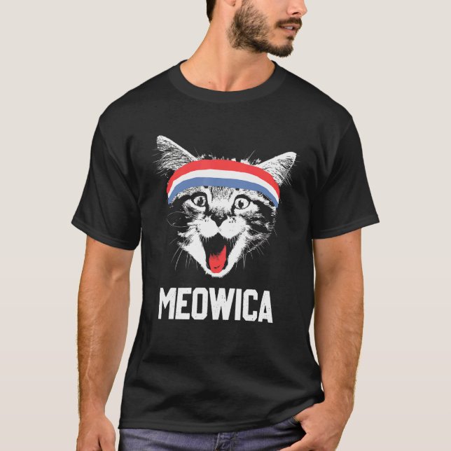 Meowica 4th July Pawtriotic Kitty Merica Cat Us Fl T-Shirt (Front)