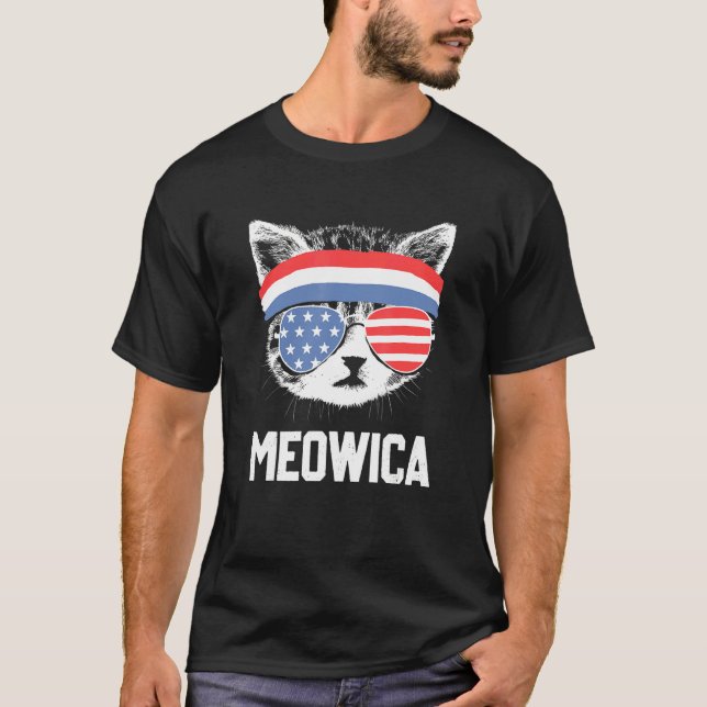 Meowica 4th July Pawtriotic Kitty Merica Cat Us Fl T-Shirt (Front)