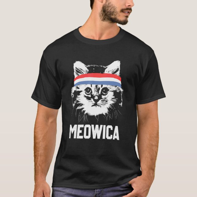 Meowica 4th July Pawtriotic Kitty Merica Cat Us Fl T-Shirt (Front)