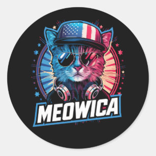 Meowica 4th of July Cat American Flag America USA Classic Round Sticker