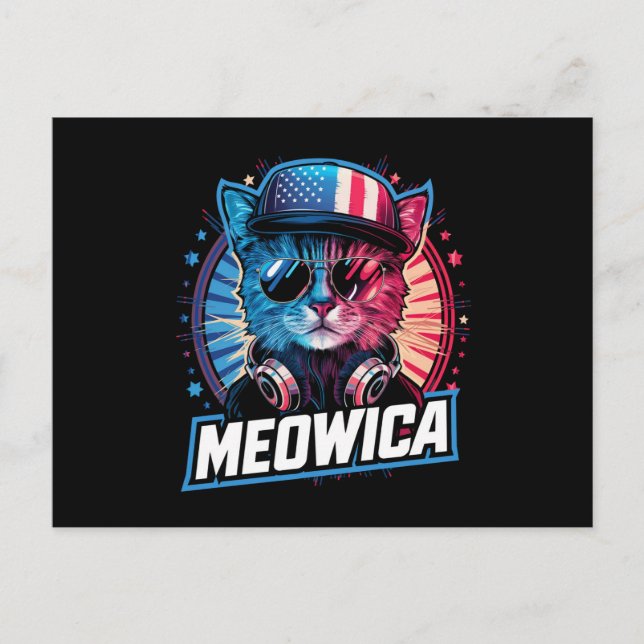 Meowica 4th of July Cat American Flag America USA Postcard (Front)