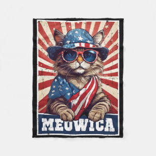 Meowica 4th Of July Cat American Flag Cat Funny 4t Fleece Blanket