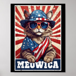 Meowica 4th Of July Cat American Flag Cat Funny 4t Poster