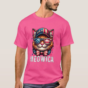 Meowica 4th of July Cat American Flag For Men Wome T-Shirt