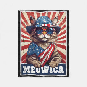 Meowica 4th Of July Cat American Flag Funny 4th Of Fleece Blanket
