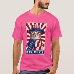 Meowica 4th of July Cat Funny American Flag Funny  T-Shirt