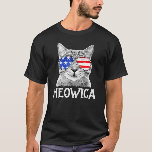 Meowica 4th Of July Cat Merica Usa Flag Kitten T-Shirt (Front)