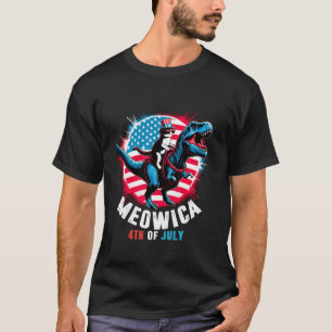 Meowica 4th Of July Cat Riding T Rex Dinosaur USA T-Shirt