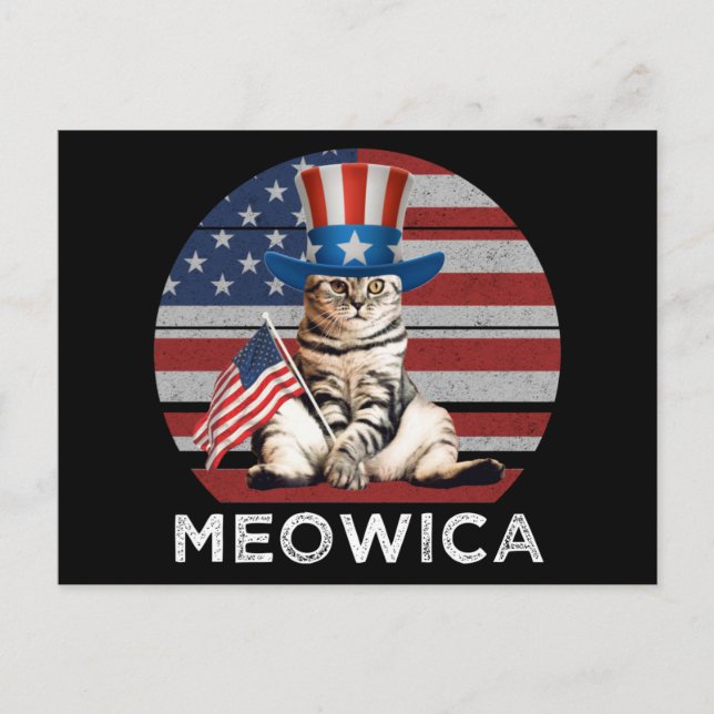 Meowica 4th Of July Patriotic American Cat Postcard (Front)
