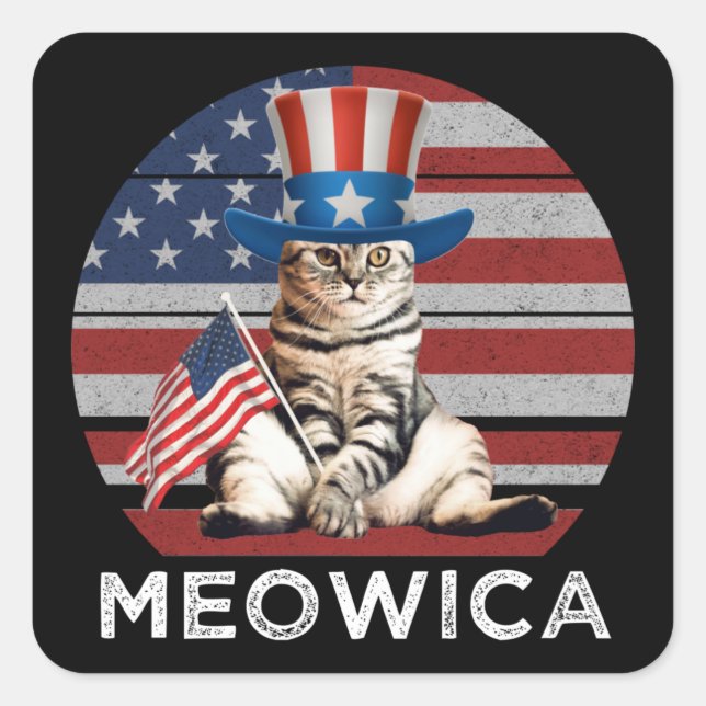 Meowica 4th Of July Patriotic American Cat Square Sticker (Front)
