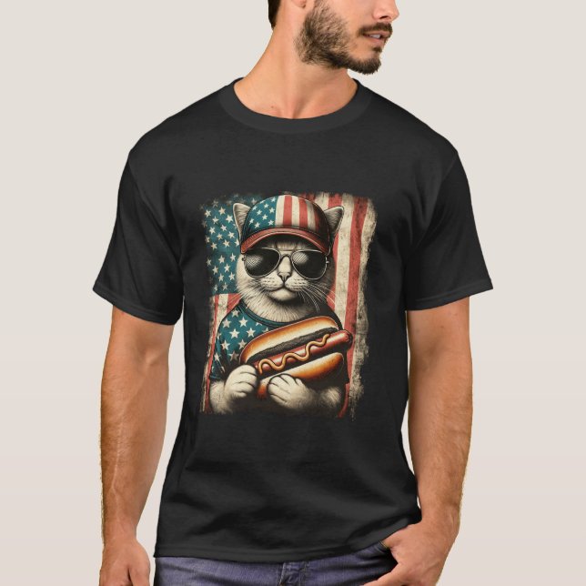 Meowica 4th of July Patriotic Cat American Flag 4t T-Shirt (Front)