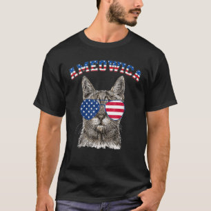 Meowica 4th Of Julyy Catt American Flag Sunglasses T-Shirt