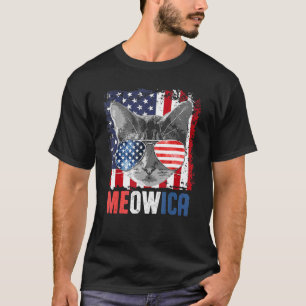 Meowica American Flag Cat Glasses Mum Cat Dad T-Shirt