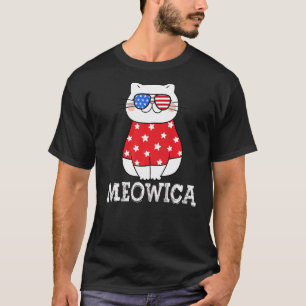 Meowica American Flag Cute Fat Cat Sunglusses 4th T-Shirt