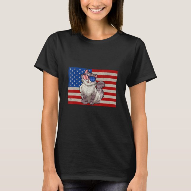 Meowica American Flag Sunglasses Patriotic Cat 4th T-Shirt (Front)