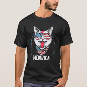 Meowica American Patriotic Cat Sunglasses U S Flag T-Shirt