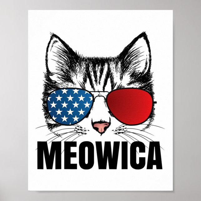 Meowica Americat 4th Of July Usa Flag Sungl Funny  Poster (Front)