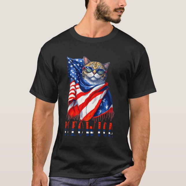 Meowica Cat 4Th July Sunglasses Merica Cat America T-Shirt (Front)