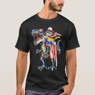 Meowica Cat 4th of July Dinosaur Patriotic America T-Shirt