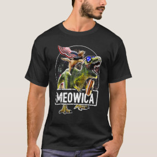 Meowica Cat 4th Of July Dinosaur Patriotic America T-Shirt