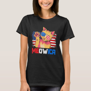 Meowica Cat 4th of July Men Women Cat American Fl T-Shirt