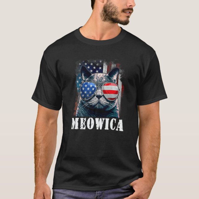 Meowica Cat 4th of July Merica Men Women USA Ameri T-Shirt (Front)