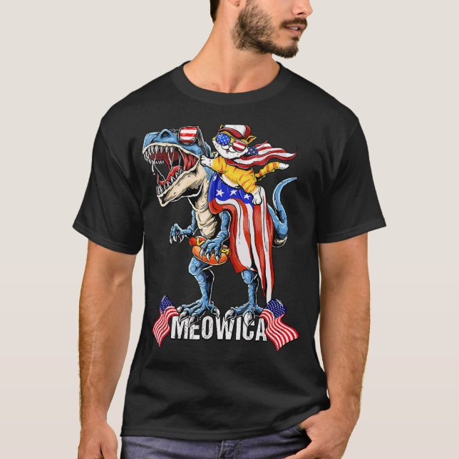 Meowica Cat 4th Of July Patriotic American Flag T- T-Shirt (Front)