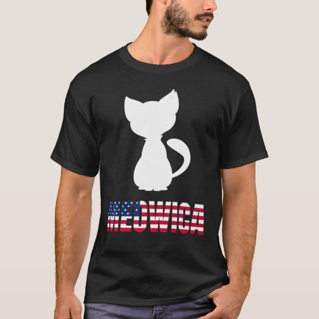 Meowica Cat American Flag Patriotic T-Shirt (Front)