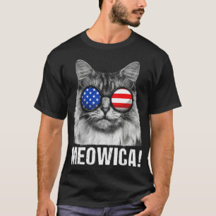 Meowica Cat American Flag Sunglasses Merica T-Shirt