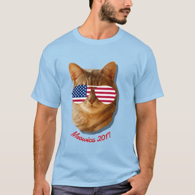 Meowica Cat American Flag T T-Shirt (Front)