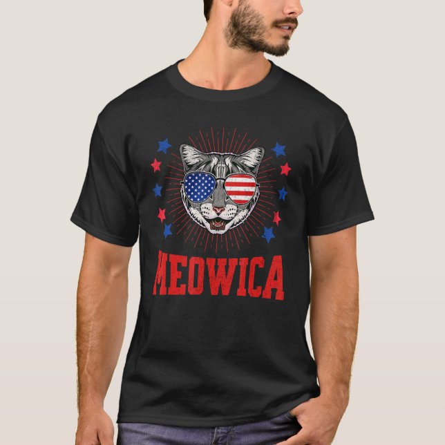 Meowica Cat Americat Merica Usa Flag Sunglasses 4t T-Shirt (Front)