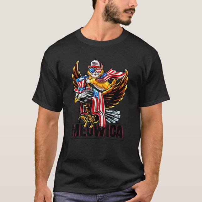 Meowica Cat Bald Eagle 4th Of July Patriotic Ameri T-Shirt (Front)