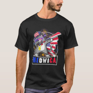 Meowica Cat Dabbing American Flag Firework Happy 4 T-Shirt