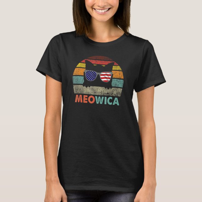Meowica Cat Fourth 4th Of July Patriotic Usa Ameri T-Shirt (Front)