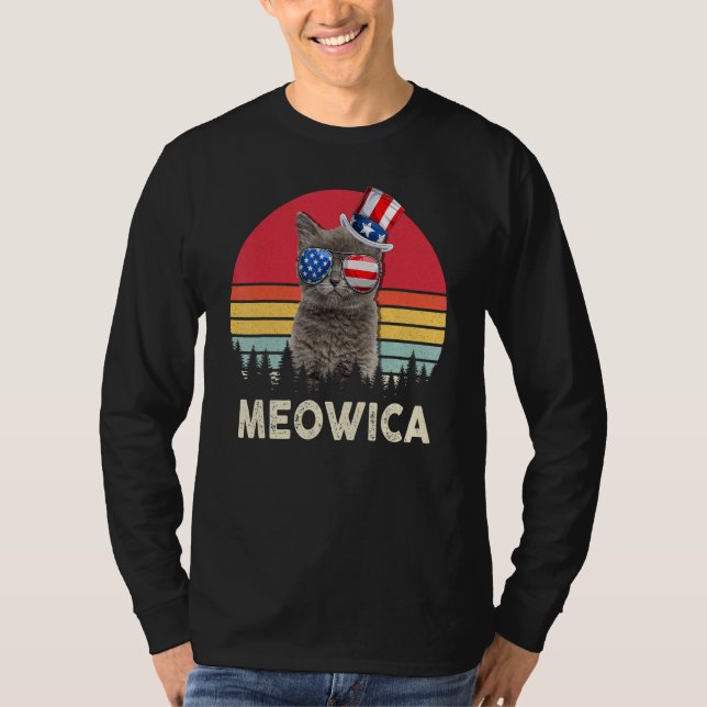Meowica Cat Fourth 4th Of July Patriotic Usa Ameri T-Shirt (Front)