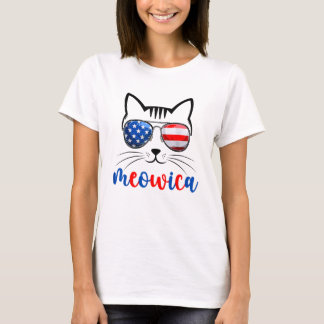 Meowica Cat Kitten USA Flag Sunglasses Patriotic T-Shirt