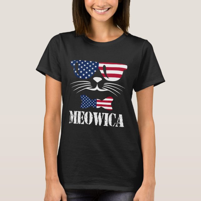 Meowica Cat Kitty 4th Of July American Sunglasses T-Shirt (Front)