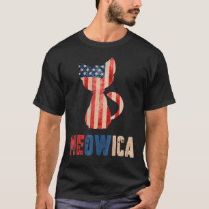 Meowica Cat Kitty  American Flag 4th Of July Patri T-Shirt