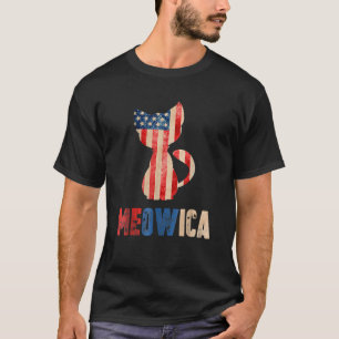 Meowica Cat Kitty American Flag 4th Of July Patri T-Shirt