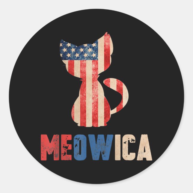 Meowica Cat Kitty Lovers American Flag 4th Of Classic Round Sticker (Front)
