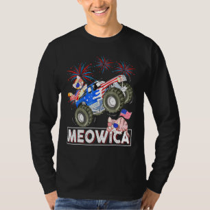 Meowica Cat Monster Driving Truck American Flag 4t T-Shirt