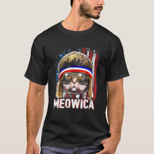 Meowica Cat Mullet American Flag Patriotic 4th Jul T-Shirt