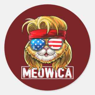 Meowica Cat Mullet American Flag Patriotic 4th Of Classic Round Sticker