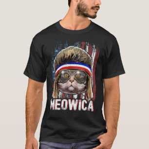 Meowica Cat Mullet American Flag Patriotic 4th of T-Shirt