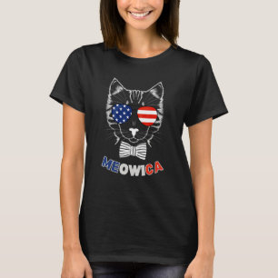Meowica Cat Mullet American Flag Patriotic 4th Of  T-Shirt