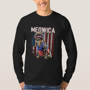 Meowica Cat Mullet American Flag Patriotic 4th Of T-Shirt