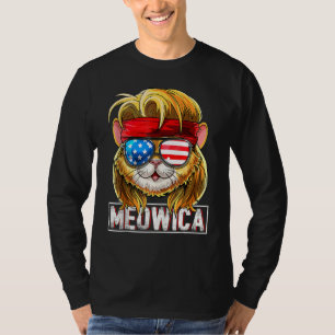Meowica Cat Mullet American Flag Patriotic 4th Of  T-Shirt