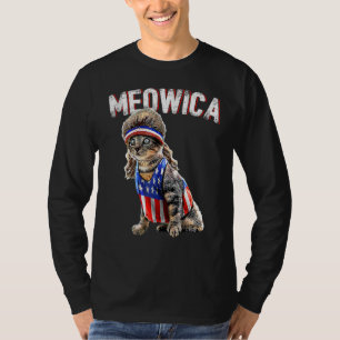 Meowica Cat Mullet American Flag Patriotic 4th Of T-Shirt